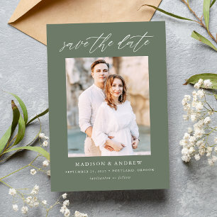 Save The Date Élégant Script Sage Green Photo