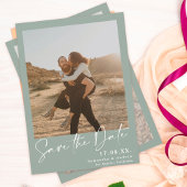 Save The Date Élégant script saute vert 2 photos enregistrer la