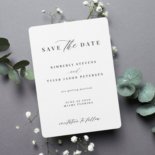 Save The Date Élégant script simple mariage noir et blanc