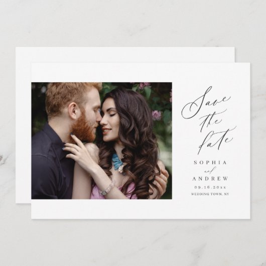 Save The Date Élégant Script simple mariage photo enregistrer la (Devant / Derrière)