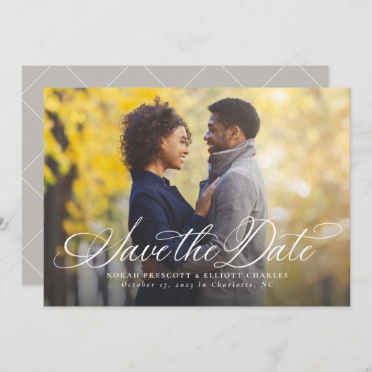 Save The Date Élégant script simple une photo enregistrer la dat (Devant / Derrière)