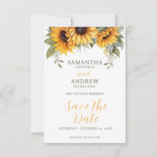 Save The Date Élégant Script Sunflower Wedding Enregistrer la da (Devant)