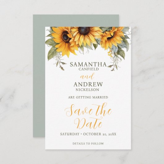 Save The Date Élégant Script Sunflower Wedding Enregistrer la da (Devant / Derrière)