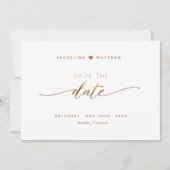 Save The Date Élégant Script, Terracotta, Simple Mariage (Devant)