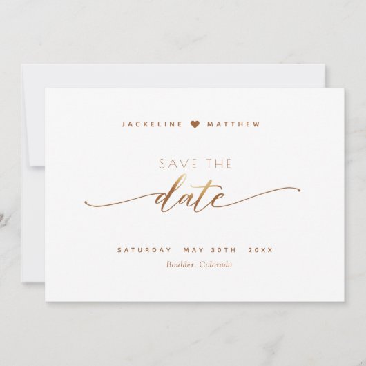 Save The Date Élégant Script, Terracotta, Simple Mariage (Devant)