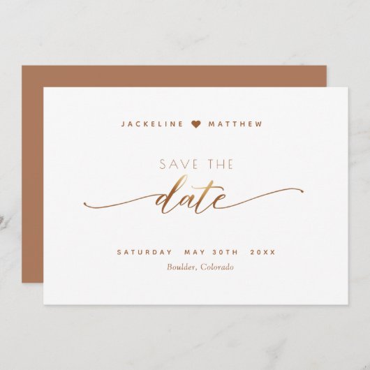 Save The Date Élégant Script, Terracotta, Simple Mariage (Devant / Derrière)