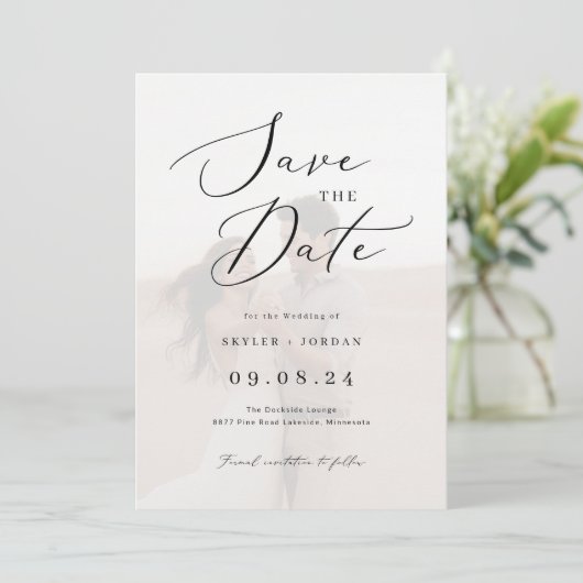 Save The Date Élégant Script Vellum Overlay Mariage photo (Debout devant)