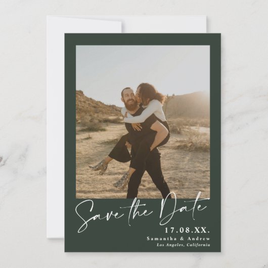 Save The Date Élégant script vert profond 2 photos enregistrer l (Devant)