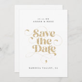 Save The Date Élégant Script Words Gold Faux Parties scintillant (Devant / Derrière)
