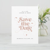 Save The Date Élégant Script Words Rose Gold Faux Parties scinti (Debout devant)