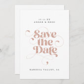Save The Date Élégant Script Words Rose Gold Faux Parties scinti (Devant / Derrière)