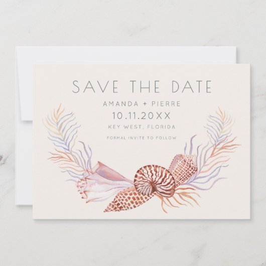 Save The Date Elegant Seashell Photo Beach Wedding Enregistrer l (Devant)