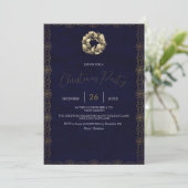 Save The Date Elégant Shimmer Navy Bleu, Ornements, Snowflakes (Debout devant)