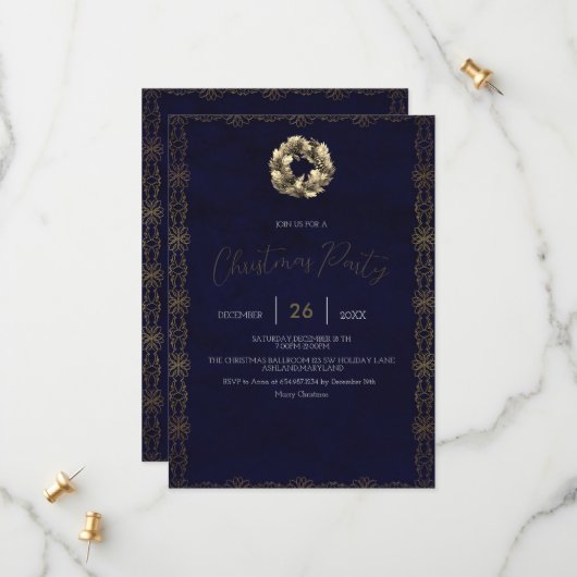 Save The Date Elégant Shimmer Navy Bleu, Ornements, Snowflakes (Devant/Arrière en situation)