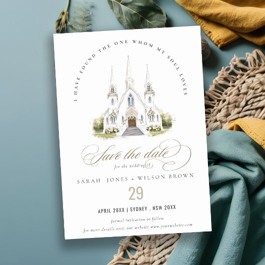 Save The Date Élégant simple catholique Mariage de l'église aqua