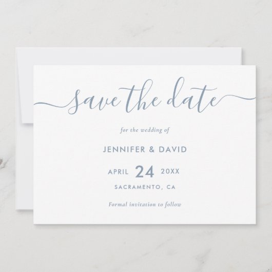 Save The Date Elégant Simple Dusty Blue Mariage Enregistrer La D (Devant)