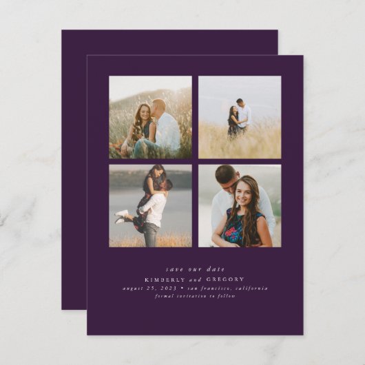Save The Date Élégant Simple et mignon Quatre photos Enregistrer (Devant / Derrière)