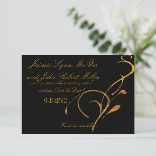 Save The Date Élégant Simple Gold Black Scroll Enregistrer la vo (Debout devant)