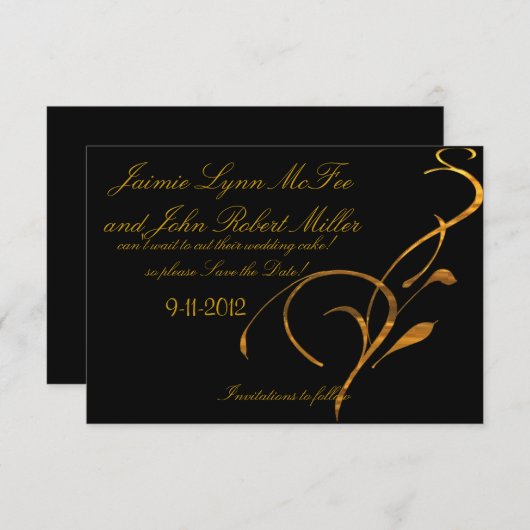 Save The Date Élégant Simple Gold Black Scroll Enregistrer la vo (Devant / Derrière)