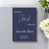 Save The Date Elégant Simple Marine Bleu Blanc Moderne Chic Mari
