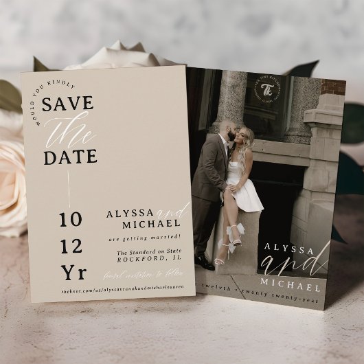 Save The Date Elégant Simple Moderne Champagne Tan Mariage Photo