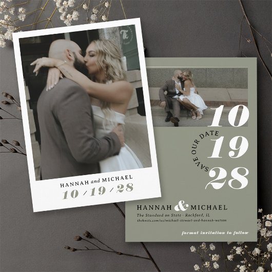 Save The Date Élégant Simple Moderne Sage Green 2 Mariage photo