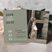Save The Date Élégant Simple Moderne Sage Mariage photo vert