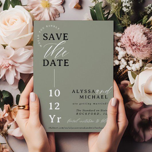 Save The Date Élégant Simple Moderne Sage Mariage photo vert