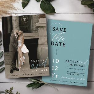 Save The Date Élégant Simple Moderne Soft Turquoise Photo Mariag