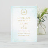 Save The Date Élégant simple Monogramme Mariage Turquoise (Debout devant)