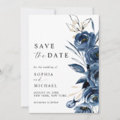 Save The Date Elegant Simple Navy Blue Watercolor Wedding (Devant)