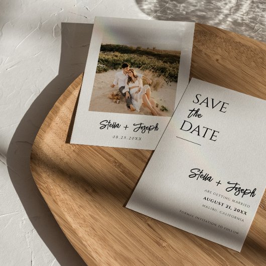 Save The Date Élégant simple noir & blanc Mariage photo moderne