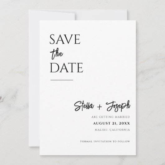 Save The Date Élégant simple noir & blanc Mariage photo moderne (Devant)