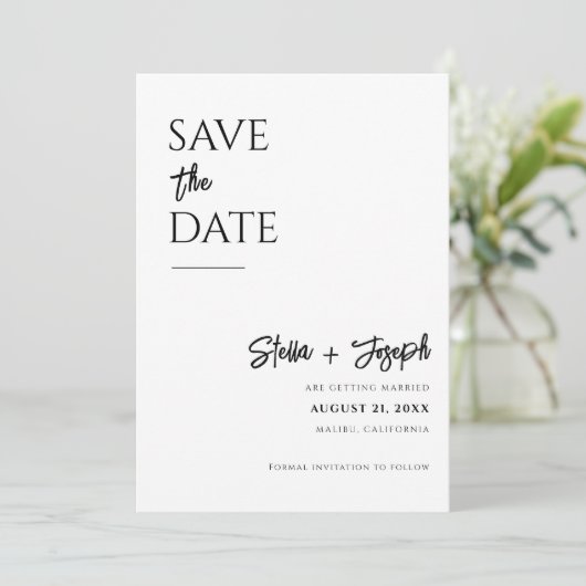 Save The Date Élégant simple noir & blanc Mariage photo moderne (Debout devant)
