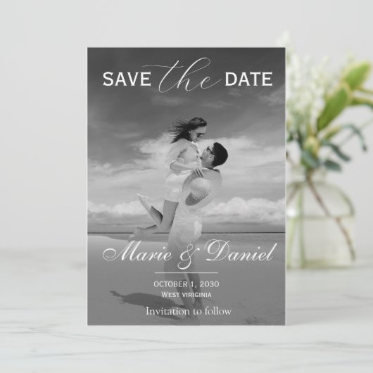 Save The Date Élégant Simple Photo Double Face Enregistrer La Da (Debout devant)