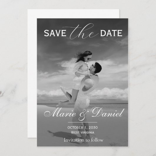 Save The Date Élégant Simple Photo Double Face Enregistrer La Da (Devant / Derrière)