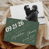 Save The Date Élégant Simple Script Vert Sage Photo Mariage