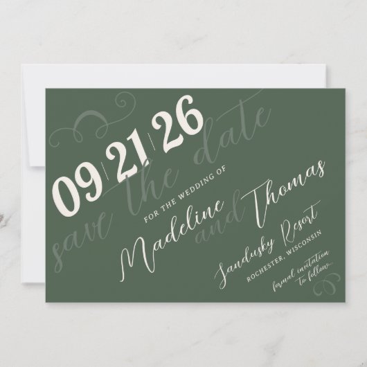 Save The Date Élégant Simple Script Vert Sage Photo Mariage (Devant)