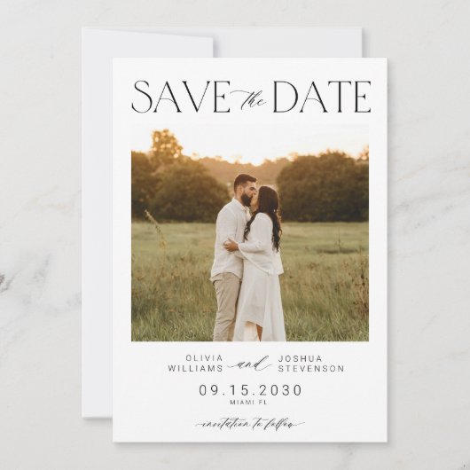 Save The Date Élégant simple typographie script photo mariage (Devant)