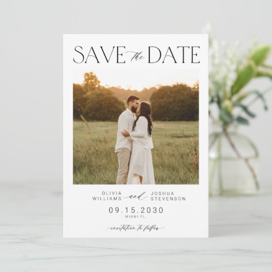Save The Date Élégant simple typographie script photo mariage (Debout devant)