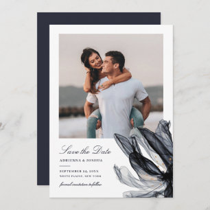 Save The Date Elégant Smoky Floral Navy Mariage photo