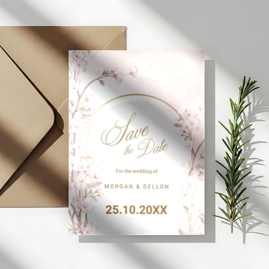 Save The Date Elegant Soft Blush Pink Cherry Blossom Wedding