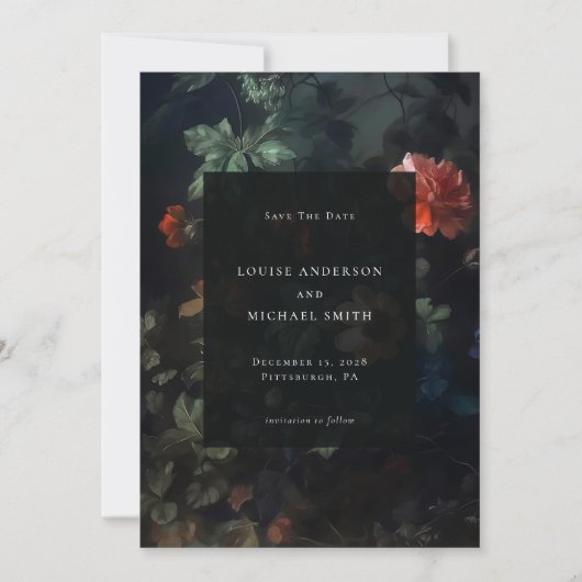 Save The Date Élégant sombre romantique Moody Floral Mariage (Devant)
