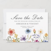 Save The Date Elegant Spring Wildflowers with Photo Back (Devant)