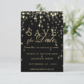 Save The Date Élégant Starlights noir et or - Enregistrer la dat (Debout devant)