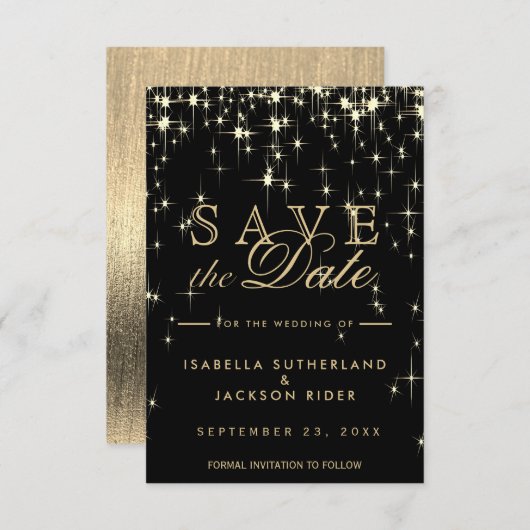 Save The Date Élégant Starlights noir et or - Enregistrer la dat (Devant / Derrière)