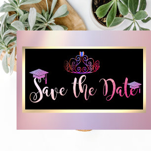 Save The Date Élégant Strass, Diadème Enregistrement Mariage Gra