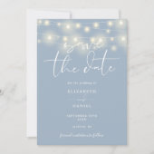 Save The Date Elegant String Lights Dusty Blue QR Code Wedding (Devant)