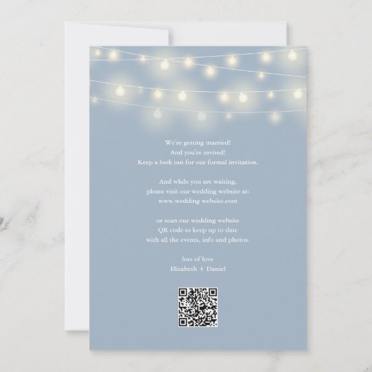 Save The Date Elegant String Lights Dusty Blue QR Code Wedding (Dos)