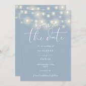 Save The Date Elegant String Lights Dusty Blue QR Code Wedding (Devant / Derrière)